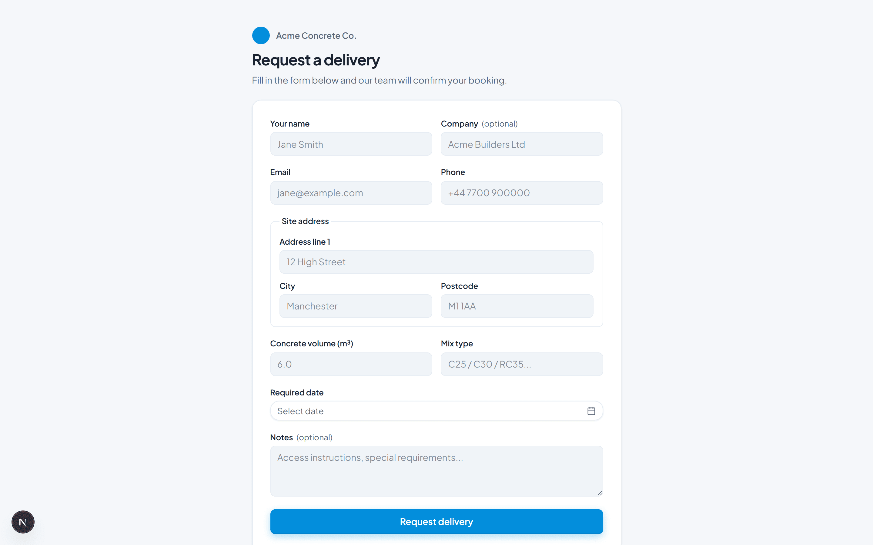 Customer self-service order form